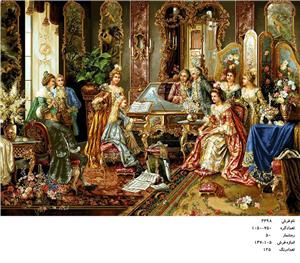 نخ و نقشه تابلو فرش دستبافت ، طرح پیانو زن نفیس ، کد ۲۳۹۸