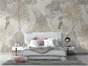 کاغذ دیواری لاکچری پرنده و برگ W10236700