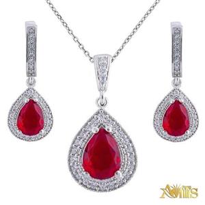 نیم ست نقره زنانه مدل یاقوت AMT-N205 