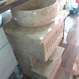 روشویی سنگی با آینه