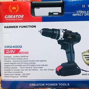 کیت دریل شارژی  چکشی صنعتی24ولت کریتور مدل تکنولوژی ژاپن