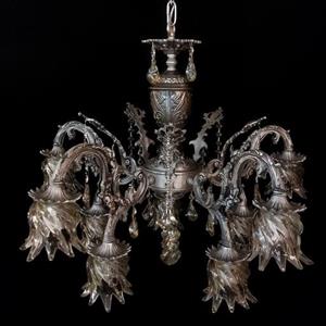 لوستر  5 شاخه 10 شعله دو گل درشت رنگ نقره ای پیوتر