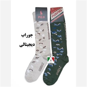 جوراب مردانه دیجیتال خاکی استتار نظامی ساق بلند