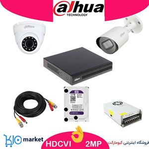 پکیج کامل دوربین مداربسته HD-CVI داهوا اقتصادی KIT-XVR5104HS-S2-2-HDW1200MP 