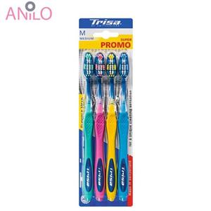 مسواک تریزا سری Super Promo مدل Flexible Head با برس متوسط بسته 4 عددی Trisa Super Promo Flexible Head Medium Toothbrush 4pcs