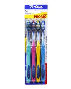 مسواک تریزا سری Super Promo مدل Flexible Head با برس متوسط بسته 4 عددی Trisa Super Promo Flexible Head Medium Toothbrush 4pcs