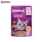 غذای پوچ گربه بالغ طعم میکس ماهی و هویچ ویسکاس (Whiskas Tasty Mix Salmon and Carrot In Gravy Pouch) وزن 85 گرم