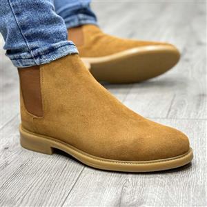 بوت مردانه مدل چلسی چرم جیر طبیعی رنگ عسلی کد 85300