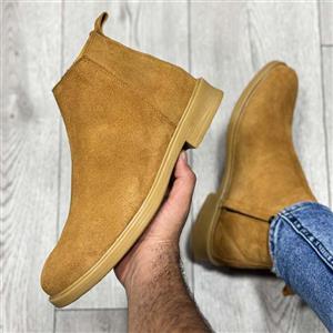 بوت مردانه مدل چلسی زیپدار چرم طبیعی جیر رنگ شتری کد 95300
