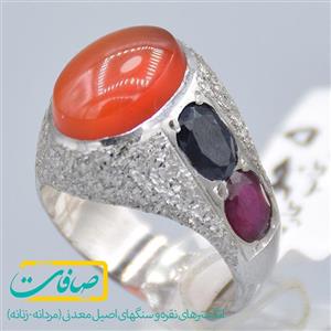 انگشتر چند نگین شامل عقیق یمنی و یاقوت آفریقایی مردانه مردانه «کد 2847»