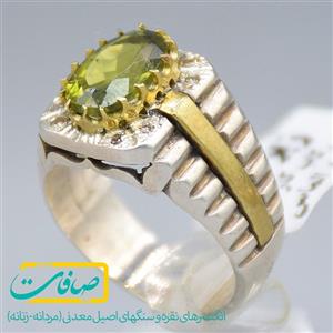 انگشتر زبرجد تراشدار دارای 8 عدد الماس مردانه «کد 2954» 