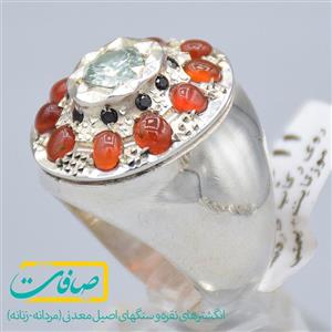 انگشتر چند نگین شامل الماس، عقیق و یاقوت کبود مردانه «کد 2823»