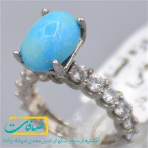 انگشتر فیروزه نیشابور با 12 عدد الماس زنانه «کد 2709»