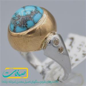 انگشتر فیروزه نیشابور با 4 عدد الماس زنانه «کد 2703»
