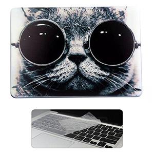 Rinbers Painting Finish Rubberized Matte Plastic Hard Shell Snap On Sleeve Case Cover for Apple MacBook Air 11.6 inch A1370 A1465 - Fashion Cat with Sunglasses 