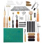 Caydo 69 Pieces Leather Craft Stamping Tools with Matting Cut, Stitching Groover, Prong Punch, Leather Working Saddle Making Stamps Tools for DIY Leather Craft Man