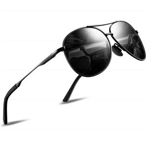 FEIDU Mens Polarized Aviator Sunglasses Metal Frame Unisex Sun Glasses FD9001 (Black/Gun, 2.08)