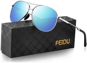 FEIDU Mens Polarized Aviator Sunglasses Metal Frame Unisex Sun Glasses FD9001 (Black/Gun, 2.08)