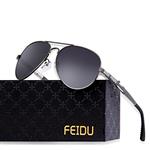 FEIDU Mens Polarized Aviator Sunglasses Metal Frame Unisex Sun Glasses FD9001 (Black/Gun, 2.08)