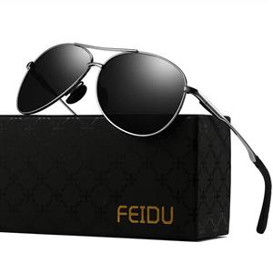 FEIDU Mens Polarized Aviator Sunglasses Metal Frame Unisex Sun Glasses FD9001 (Black/Gun, 2.08)