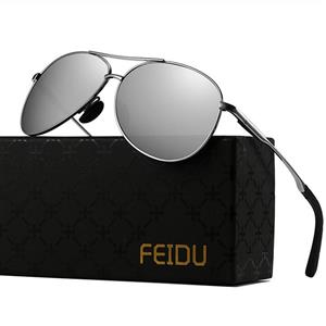 FEIDU Mens Polarized Aviator Sunglasses Metal Frame Unisex Sun Glasses FD9001 (Black/Gun, 2.08)