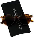 WearMe Pro Classic Small Round Retro Sunglasses, Tortoise Frame/Brown Lens