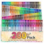 200 Color Glitter Gel Pen Set, Reaeon 100 Individual Gel Glitter Pens plus 100 Colors Refills, More Ink Largest Non-Toxic Art Neon Pen for Adults Coloring Books Craft Doodling Drawing