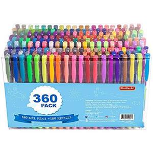 360 Pack Gel Pens Set, Shuttle Art 180 colors Gel Pen Set plus 180 color refills Perfect for Adult Coloring Books Doodling Drawing Art Markers