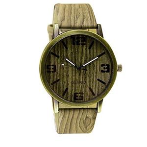 joyliveCY Fashion Casual Dress Pu Leather Lovers Men Watches Wood Pattern Wristwatch For Male Gifts4#