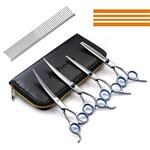 Dog Scissors, Alfheim Professional 4 pieces Pet Hair Grooming Scissors Set- Thinning Shear & Straight-Edge Shear& 2 Curved Shears -Sharp and Strong Stainless Steel Blade for Dog Cat and other pets
