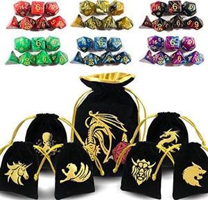 ENTOY Dnd Dice Set 6 x 7 Two Colors Polyhedral Sets for Dungeons and Dragons Game For RPG MTG Table Games With Black And Golden Drawstring Bag 