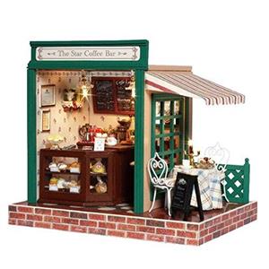 Flever Dollhouse Miniature DIY House Kit Creative Room With Furniture for Romantic Valentine s Gift(Stars  Cafe Bar) 