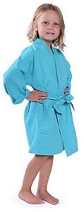 Indulge Premium Linen Girls Waffle Lightweight Party Robes and Flower Girl Bathrobe (Small/Medium, Turquoise) 