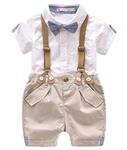 Kids Baby Boys Summer Gentleman Bowtie Short Sleeve Shirt+Suspenders Shorts Set size 9-12 Months/80 (White)