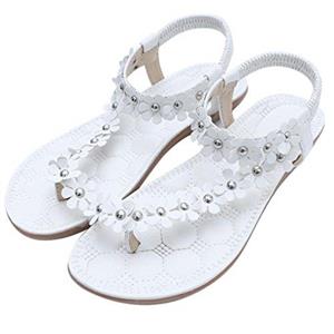 Hot Sale!Clearance!❀❀Women Summer Beach Sandals,Todaies Women s Fashion Sweet Summer Bohemia Sweet Beaded Sandals Clip Toe Sandals 2018 (US 4.5, White) 