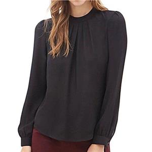 FAPIZI  Women Blouse  Women Summer Fold Casual Chiffon Long Sleeve Shirt Tops Blouse (L, Black)