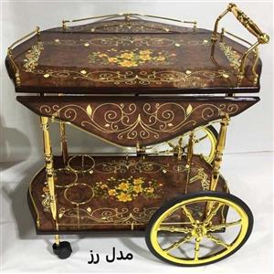 میز بار چوبی پولیشی  چرخ دار ، طرح رز