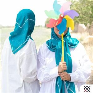 روسری چارکوک نخی اسپان طرحدارهنگام فیروزه ای، سایز  متوسط