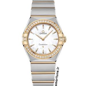 ساعت زنانه امگا کانسلیشن دور نگین دار استیل طلایی نقره ای صفحه صدفی