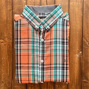 پیراهن آستین کوتاه یقه دار چهارخانه پارچه صد در صد نخی مارک Calvin klein