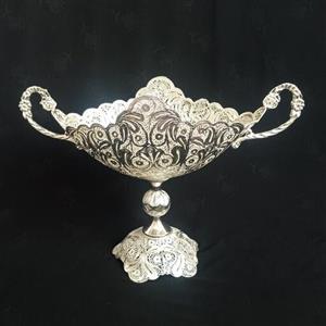 کشکول ملیله مسی پایه دار سایز 3 آبکاری نقره ساخت زنجان با کیفیت عالی