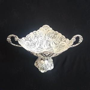 کشکول ملیله مسی پایه دار سایز یک آبکاری نقره ساخت زنجان با کیفیت عالی
