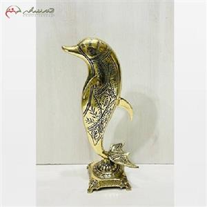 دلفین تزیینی سایز بزرگ بدنه برنزی و رنگ طلایی مناسب دکوراسیون منزل