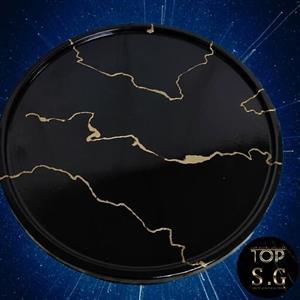 سینی گرد پایه دار  مشکی با رگه طلایی