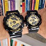 ساعت  مچی ست زنانه مردانه جی شاک مشکی طلایی (GShock و Babyg)،صد درصد ضدآب ، تنظیم اتوماتیک با پایتخت کشورها، اتولایت دار