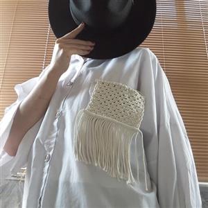 جیب مکرومه شیری دستساز با نخ مکرومه ظریف، مناسب برای انواع بلوز و مانتو