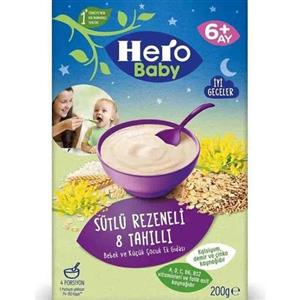 غذای کودک هیرو بیبی با طعم 8 غله و رازیانه همراه با شیر 200 گرم Hero baby