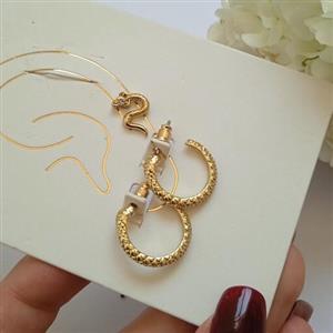 گوشواره  مار و پوست ماری حلقه ای میخی استیل رنگ ثابت