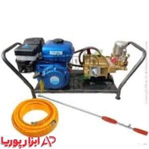 سمپاش زنبه ای موتور ویستا 7اسب پمپ 45بار استیلمن شیلنگ 50متر 3لایه لانس نارنجی چینی