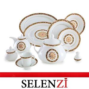 سرویس چینی 108 پارچه 12 نفره کامل زرین ایران سری شهرزاد مدل گلدن گاردن درجه عالی Zarin Iran Porcelain Inds Shahrzad Golden Garden Pieces Complete Dinnerware Set Top Grade 